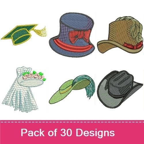 Vintage Hats Embroidery Bundle – Top Hat, Graduation Cap, Cowboy Hat & More (30 Designs)