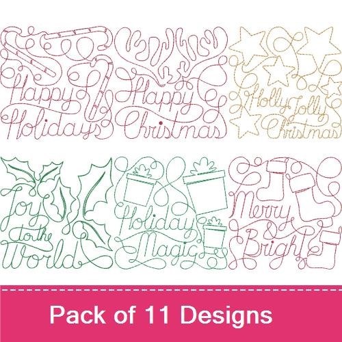 Redwork Holiday Sentiments Embroidery Designs Bundle – Happy Christmas, Joyful Christmas, Tis the Season, & More (11 Designs)