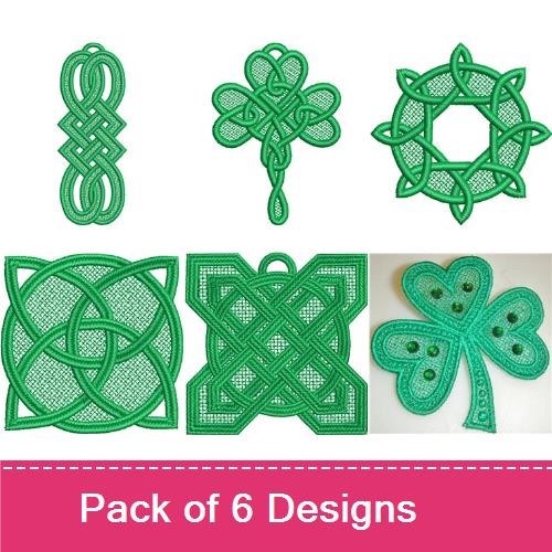 FSL Celtic Knotwork Embroidery Designs Bundle – Shamrock, Cross, Knot & More (6 Designs)