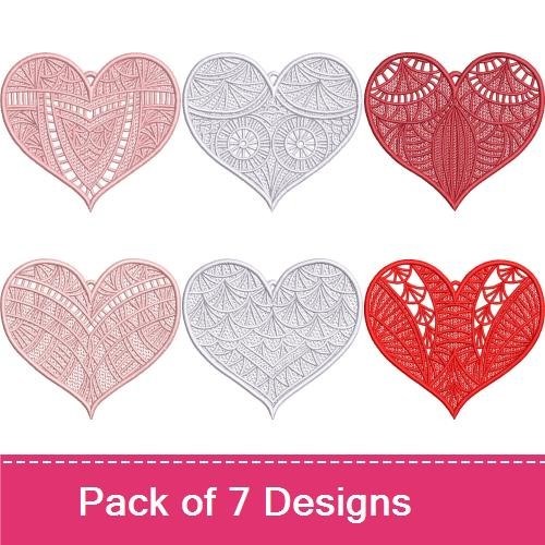 FSL Intricate Heart Lace Embroidery Designs Bundle – Red Heart Lace, Intricate Heart Lace 1, 2 & More (7 Designs)