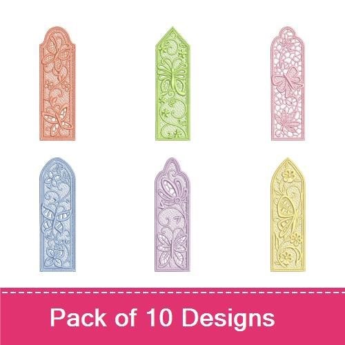 FSL Floral Bookmark Embroidery Designs Bundle – Purple, Pink, Blue, Red & More (10 Designs)