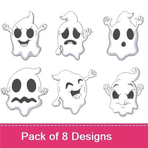 Cute Ghost Expressions Embroidery Designs Bundle – Happy, Sad, Surprised, Angry & More (8 Designs)