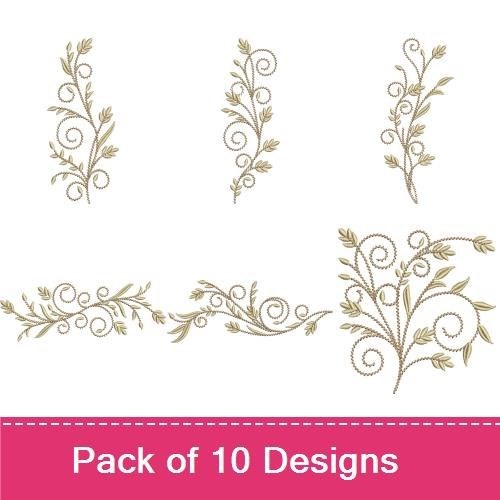 Elegant Scroll Leaf Embroidery Designs Bundle – Scroll Leaf Design 1, Scroll Leaf Design 2, Scroll Leaf Design 3 & More (10 Designs)