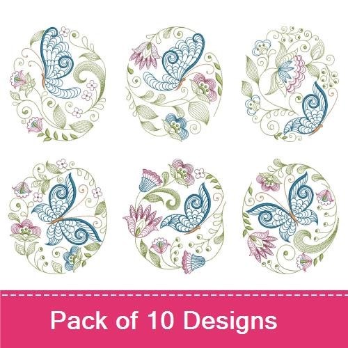 Butterfly & Floral Embroidery Bundle – Elegant Butterfly, Floral Bird, Butterfly with Flowers & More (10 Designs)