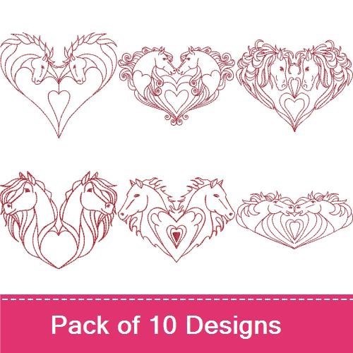 Redwork Horse Hearts