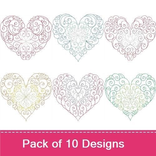 Redwork Swirl Heart Embroidery Designs Bundle – Elegant Swirl Heart 1, Elegant Swirl Heart 2, & More (10 Designs)