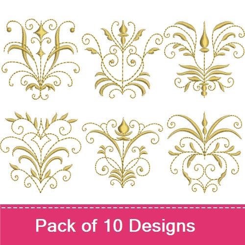 Redwork Elegant Gold Flourishes Embroidery Designs Bundle – Flourish Design 1, Flourish Design 2, Flourish Design 3 & More (10 Designs)