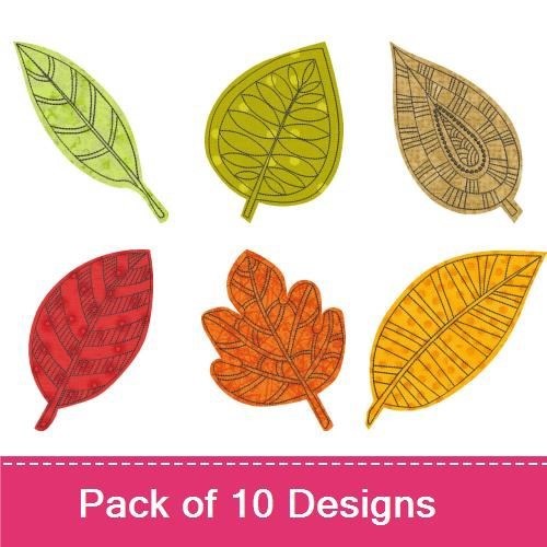 Applique Colorful Autumn Leaves Embroidery Bundle – Red Leaf, Yellow Leaf, Green Leaf & More (10 Designs)