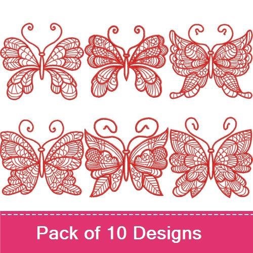 Redwork Butterflies Embroidery Designs Bundle – Butterfly Design 1, Butterfly Design 2, Butterfly Design 3 & More (10 Designs)