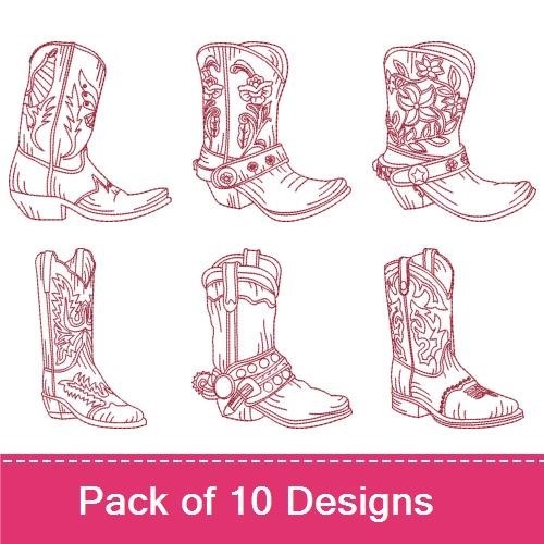 Redwork Cowboy Boots