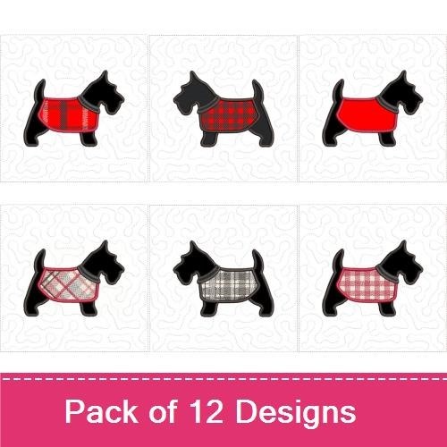 Scottish Terrier Embroidery Bundle – Stylish Coats (12 Designs)