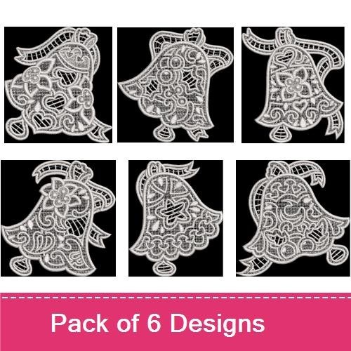 FSL Lace Bell Embroidery Bundle – Lace Bell with Flower, Decorative Lace Bell, Ornate Lace Bell & More (6 Designs)