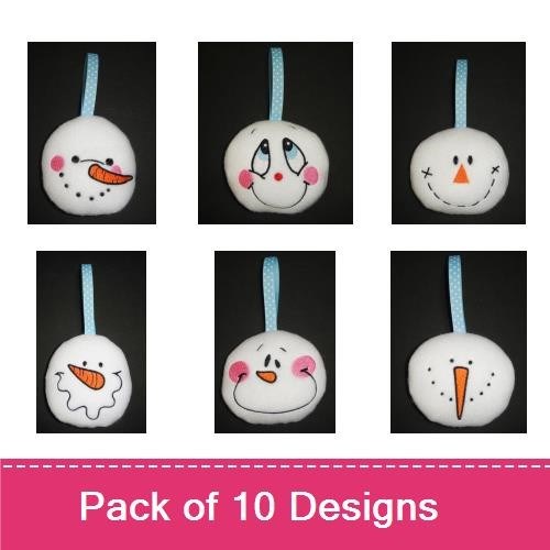 ITH Cheerful Snowman Faces Embroidery Designs Bundle – Snowman Face with Orange Nose, Red Cheeks, Hat & More (10 Designs)