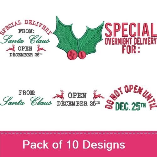 Christmas Delivery Embroidery Designs Bundle – Special Delivery from Santa Claus, North Pole Express Mail, & More (10 Designs)