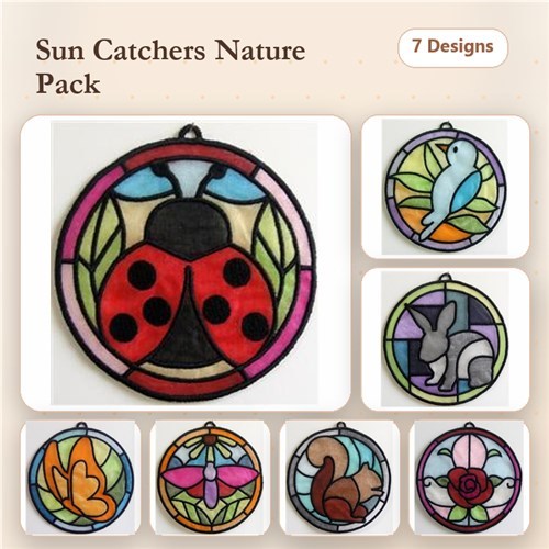 ITH Suncatcher Embroidery Designs Bundle – Bird, Flower, Ladybug, Leaf & More (7 Designs)