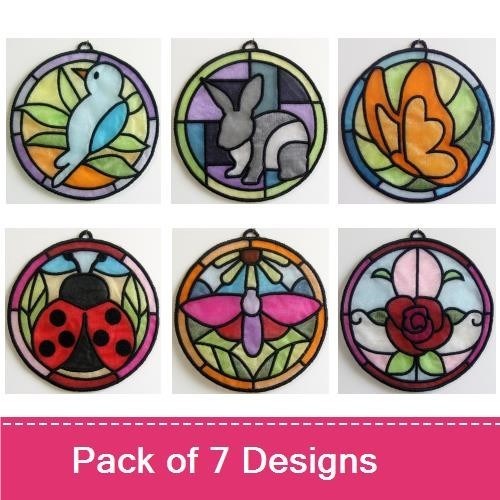 ITH Suncatcher Embroidery Designs Bundle – Bird, Flower, Ladybug, Leaf & More (7 Designs)