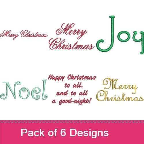 Christmas Sentiments Embroidery Designs Bundle – Merry Christmas, Joy, Noel, Happy Christmas & More (6 Designs)