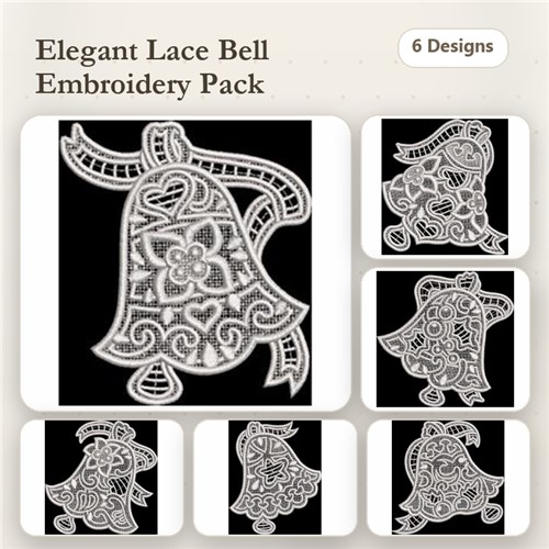 FSL Lace Bell Embroidery Bundle – Lace Bell with Flower, Decorative Lace Bell, Ornate Lace Bell & More (6 Designs)