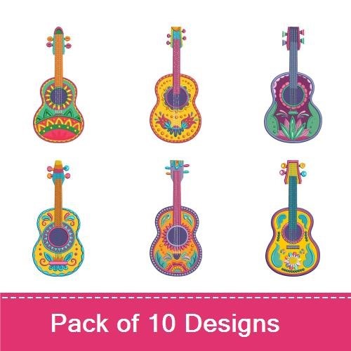 Colorful Guitar Embroidery Bundle – Vibrant Guitars 1, 2, 3 & More (10 Designs)