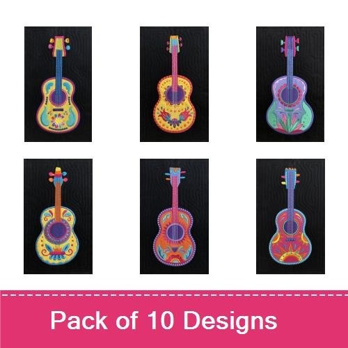 Colorful Guitar Embroidery Bundle – Vibrant Guitar Patterns & More (10 Designs)