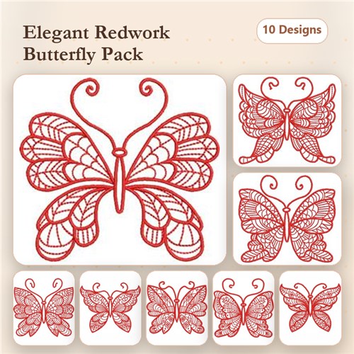 Redwork Butterflies Embroidery Designs Bundle – Butterfly Design 1, Butterfly Design 2, Butterfly Design 3 & More (10 Designs)