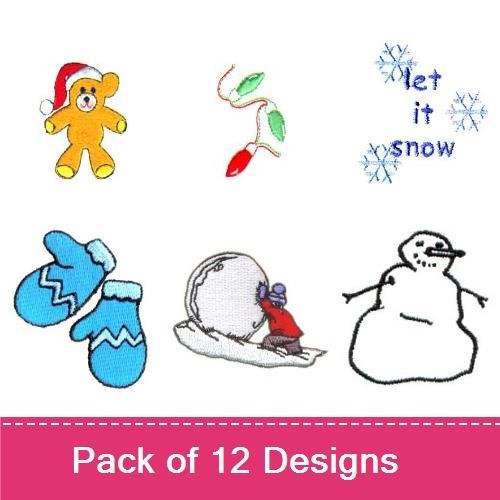 Winter Wonders Embroidery Designs Bundle – Snowman, Winter Mittens, Sled with Child & More (12 Designs)