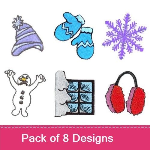 Winter-Themed Embroidery Designs Bundle – Snowflake, Winter Hat, Snowman & More (8 Designs)