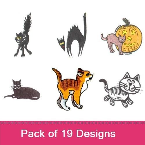 Vintage Cat & Big Cats Embroidery Designs Bundle – Black Cat, Lion, Cat with Pumpkin & More (19 Designs)