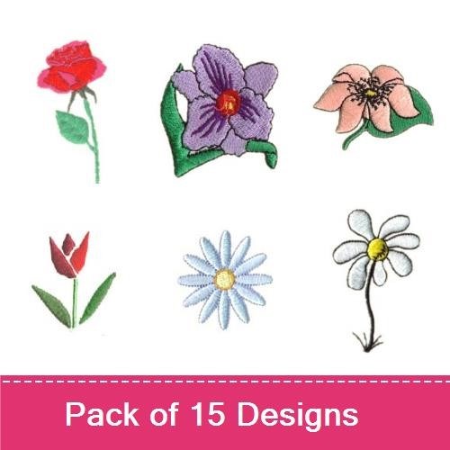 Spring Floral Embroidery Bundle – Daisy, Rose, Violet & More (15 Designs)