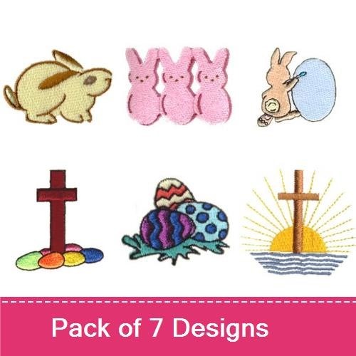 Easter Embroidery Designs Bundle – Easter Cross, Easter Bunny, Colored Easter Eggs & More (7 Designs)