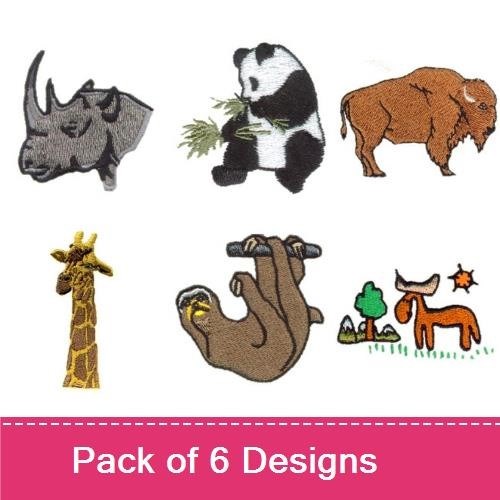 Wildlife Animals Embroidery Designs Bundle – Panda Bear, Rhino, Bison & More (6 Designs)