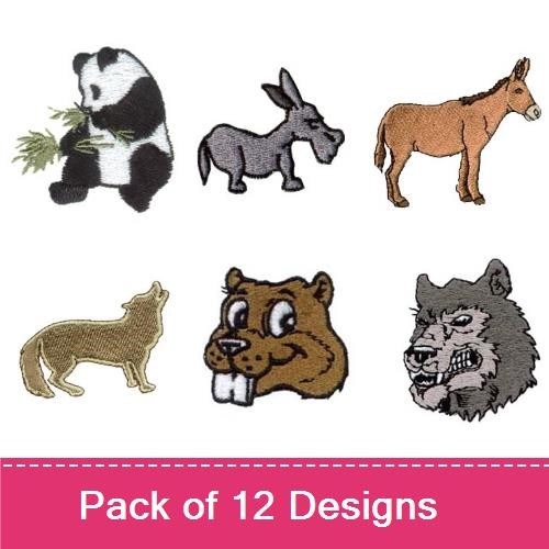 Animal Embroidery Bundle – Panda, Donkey, Horse & More (6 Designs)