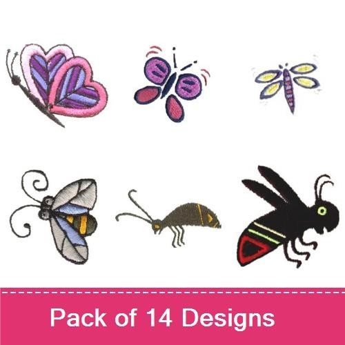 Whimsical Bugs Embroidery Designs Bundle – Butterfly, Ladybug, Dragonfly & More (14 Designs)
