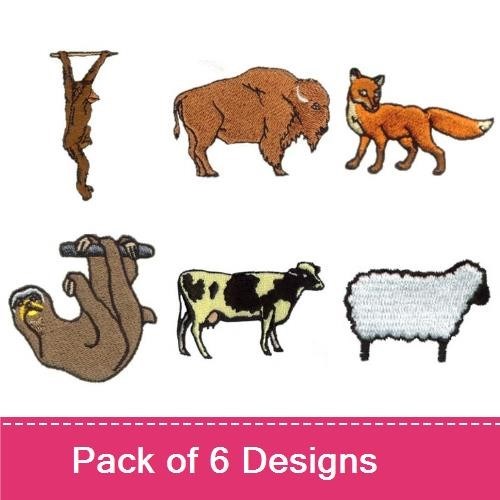 Sloth, Bison & Fox Embroidery Bundle – Farm & Wildlife (6 Designs)