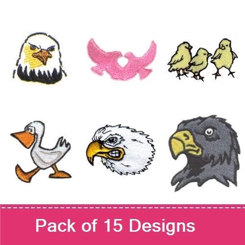Farm Animal & Bird Embroidery Bundle – Owl, Rooster, Eagle, Dove & More (15 Designs)