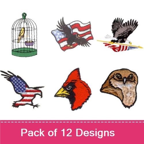Birds & Flight Embroidery Designs Bundle – Mallard Duck, Eagle with Flag, Cardinal with Flag & More (12 Designs)
