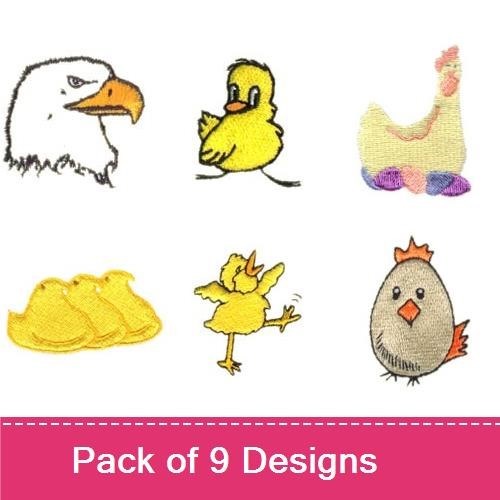 Farm Animal Embroidery Bundle – Swan, Eagle, Duckling, Chicken & More (9 Designs)