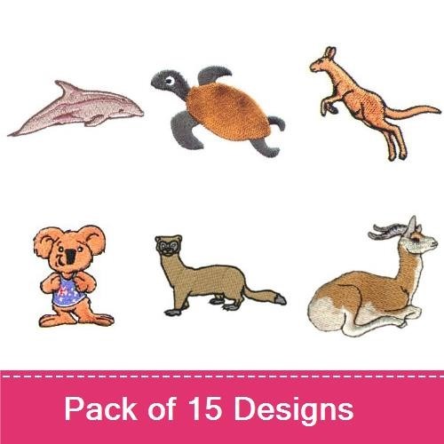 Wildlife Animals Embroidery Bundle – Bear Paw Print, Otter, Dolphin, Kangaroo & More (15 Designs)
