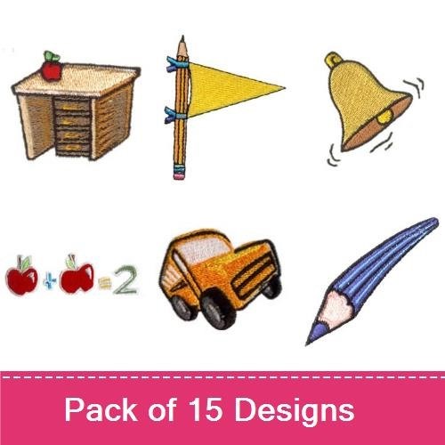 Back to School Embroidery Designs Bundle – Graduation Cap, Desk, Bell & More (15 Designs)