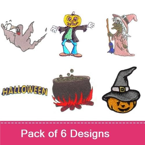 Halloween Embroidery Designs Bundle – Witch Hat, Ghost, Pumpkin Head & More (6 Designs)