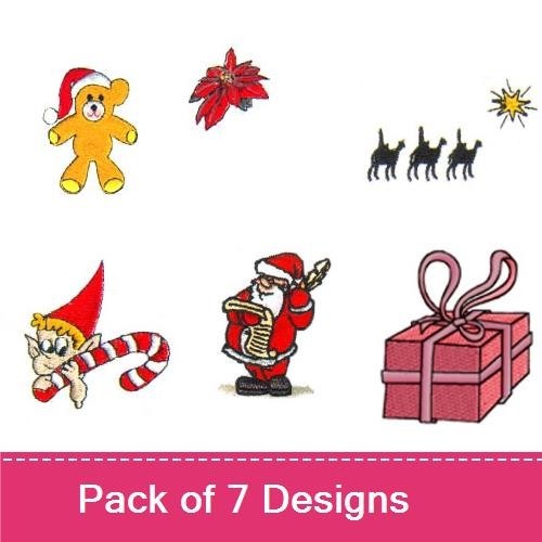 Santa Claus & Friends Christmas Embroidery Designs Bundle – Saxophone Santa, Teddy Bear, Poinsettia & More (7 Designs)
