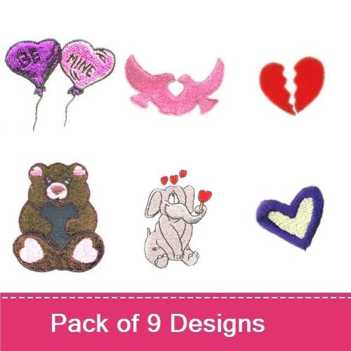 Love & Affection Embroidery Designs Bundle – LOVE U Stamp, Heart Balloons, Teddy Bear & More (9 Designs)