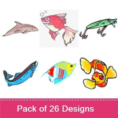 Ocean Life Embroidery Designs Bundle – Scuba Diver, Dolphin, Goldfish, Clownfish & More (26 Designs)