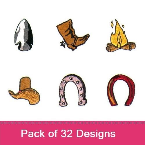 Western Cowboy Embroidery Designs Bundle – Horseshoe, Cowboy Hat, Western Boot & More (32 Designs)