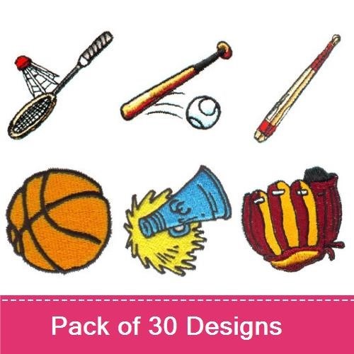 Sports Equipment Embroidery Bundle – Golf Ball, Tennis Racket, Baseball Bat & More (30 Designs)