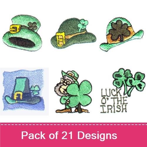 Shamrock & Leprechaun Hat Embroidery Designs Bundle – Shamrock with Leaves, Luck O' The Irish Text, & More (21 Designs)