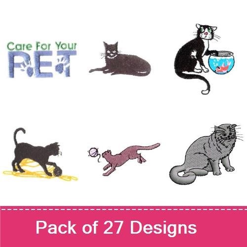 Cat Embroidery Bundle – Care For Your Pet & Feline Friends (27 Designs)