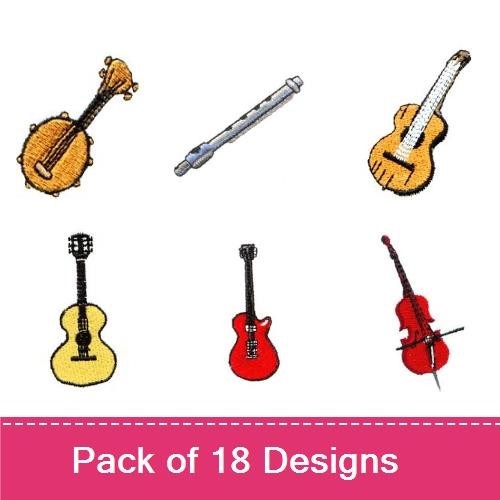 Musical Instruments Embroidery Designs Bundle – Banjo, Acoustic Guitar, Electric Guitar & More (18 Designs)