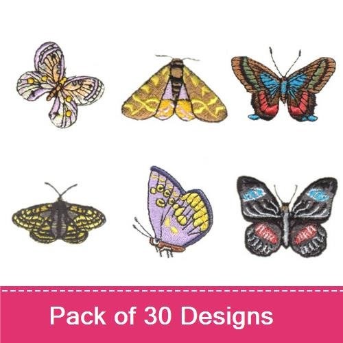 Butterflies & Moths Embroidery Designs Bundle – Colorful Butterfly, Blue Butterfly, Moth with Pattern & More (30 Designs)
