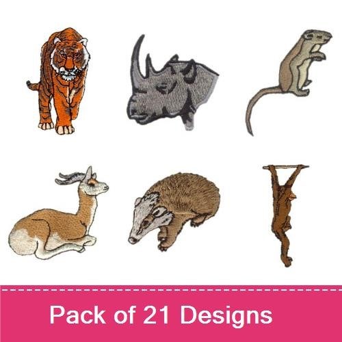 Tiger & Rhino Embroidery Bundle – Wildlife Animals (21 Designs)